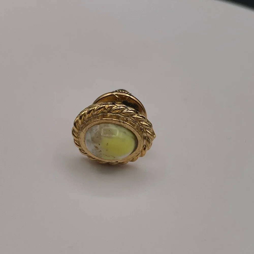 Vintage Gold-Tone Round Tie Tack Pin Yellowish-White Stone Classic jewellery